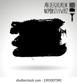 Black brush stroke and handwritten alphabet. Grunge vector abstract hand - painted element. Underline and border design.