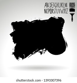 Black brush stroke and handwritten alphabet. Grunge vector abstract hand - painted element. Underline and border design.