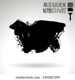 Black brush stroke and handwritten alphabet. Grunge vector abstract hand - painted element. Underline and border design.
