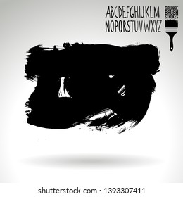 Black brush stroke and handwritten alphabet. Grunge vector abstract hand - painted element. Underline and border design.