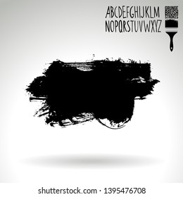 Black brush stroke and handwritten alphabet. Grunge vector abstract hand - painted element. Underline and border design.