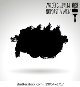 Black brush stroke and handwritten alphabet. Grunge vector abstract hand - painted element. Underline and border design.