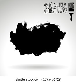 Black brush stroke and handwritten alphabet. Grunge vector abstract hand - painted element. Underline and border design.