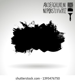Black brush stroke and handwritten alphabet. Grunge vector abstract hand - painted element. Underline and border design.