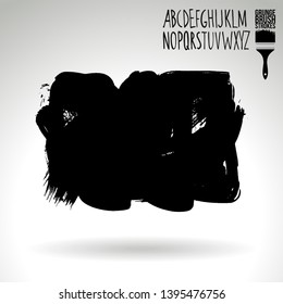 Black brush stroke and handwritten alphabet. Grunge vector abstract hand - painted element. Underline and border design.