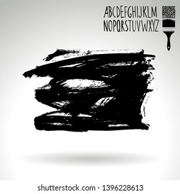 Black brush stroke and handwritten alphabet. Grunge vector abstract hand - painted element. Underline and border design.