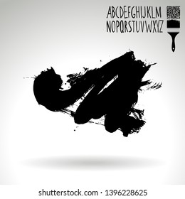 Black brush stroke and handwritten alphabet. Grunge vector abstract hand - painted element. Underline and border design.