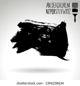 Black brush stroke and handwritten alphabet. Grunge vector abstract hand - painted element. Underline and border design.