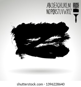 Black brush stroke and handwritten alphabet. Grunge vector abstract hand - painted element. Underline and border design.