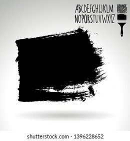 Black brush stroke and handwritten alphabet. Grunge vector abstract hand - painted element. Underline and border design.
