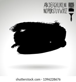 Black brush stroke and handwritten alphabet. Grunge vector abstract hand - painted element. Underline and border design.