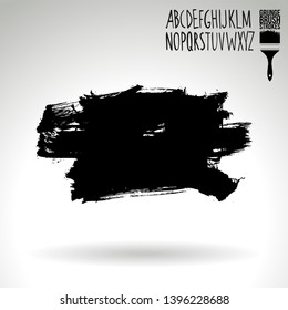 Black brush stroke and handwritten alphabet. Grunge vector abstract hand - painted element. Underline and border design.