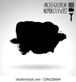 Black brush stroke and handwritten alphabet. Grunge vector abstract hand - painted element. Underline and border design.
