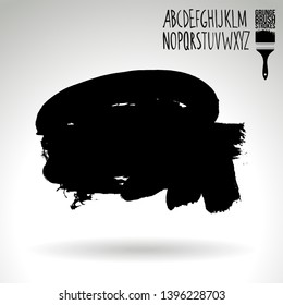 Black brush stroke and handwritten alphabet. Grunge vector abstract hand - painted element. Underline and border design.