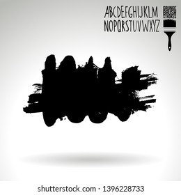 Black brush stroke and handwritten alphabet. Grunge vector abstract hand - painted element. Underline and border design.