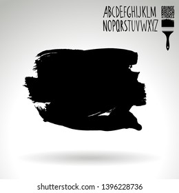 Black brush stroke and handwritten alphabet. Grunge vector abstract hand - painted element. Underline and border design.