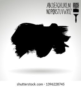 Black brush stroke and handwritten alphabet. Grunge vector abstract hand - painted element. Underline and border design.