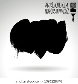 Black brush stroke and handwritten alphabet. Grunge vector abstract hand - painted element. Underline and border design.