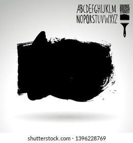 Black brush stroke and handwritten alphabet. Grunge vector abstract hand - painted element. Underline and border design.