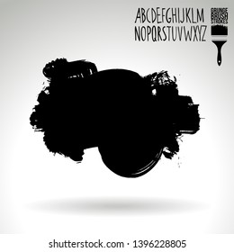 Black brush stroke and handwritten alphabet. Grunge vector abstract hand - painted element. Underline and border design.