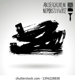 Black brush stroke and handwritten alphabet. Grunge vector abstract hand - painted element. Underline and border design.