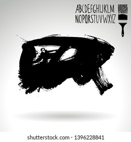 Black brush stroke and handwritten alphabet. Grunge vector abstract hand - painted element. Underline and border design.
