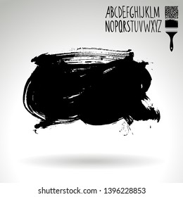 Black brush stroke and handwritten alphabet. Grunge vector abstract hand - painted element. Underline and border design.