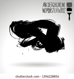 Black brush stroke and handwritten alphabet. Grunge vector abstract hand - painted element. Underline and border design.