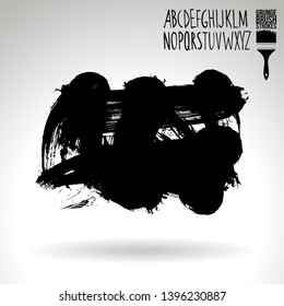 Black brush stroke and handwritten alphabet. Grunge vector abstract hand - painted element. Underline and border design.