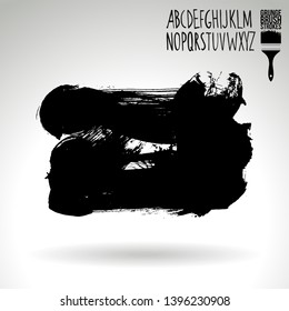 Black brush stroke and handwritten alphabet. Grunge vector abstract hand - painted element. Underline and border design.