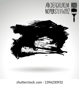 Black brush stroke and handwritten alphabet. Grunge vector abstract hand - painted element. Underline and border design.