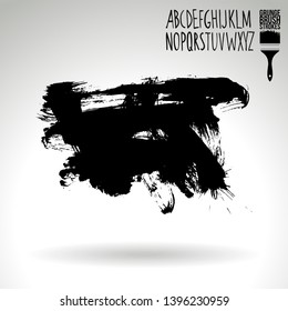 Black brush stroke and handwritten alphabet. Grunge vector abstract hand - painted element. Underline and border design.
