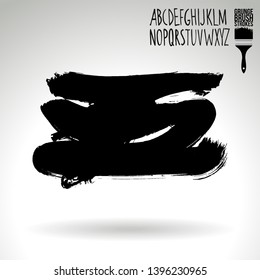 Black brush stroke and handwritten alphabet. Grunge vector abstract hand - painted element. Underline and border design.