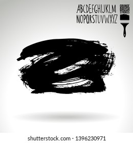 Black brush stroke and handwritten alphabet. Grunge vector abstract hand - painted element. Underline and border design.
