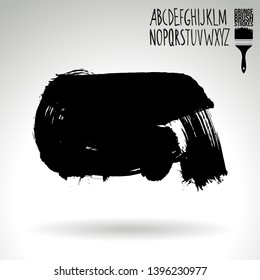Black brush stroke and handwritten alphabet. Grunge vector abstract hand - painted element. Underline and border design.
