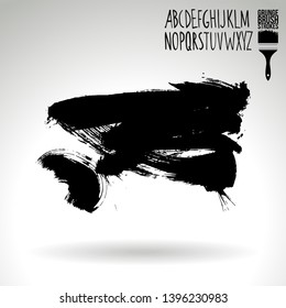 Black brush stroke and handwritten alphabet. Grunge vector abstract hand - painted element. Underline and border design.