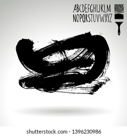 Black brush stroke and handwritten alphabet. Grunge vector abstract hand - painted element. Underline and border design.