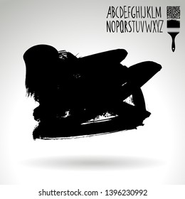 Black brush stroke and handwritten alphabet. Grunge vector abstract hand - painted element. Underline and border design.