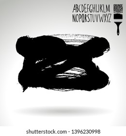 Black brush stroke and handwritten alphabet. Grunge vector abstract hand - painted element. Underline and border design.