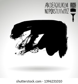 Black brush stroke and handwritten alphabet. Grunge vector abstract hand - painted element. Underline and border design.