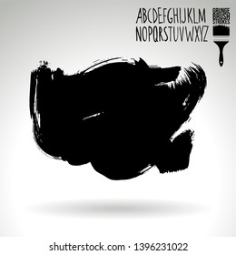 Black brush stroke and handwritten alphabet. Grunge vector abstract hand - painted element. Underline and border design.