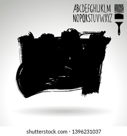 Black brush stroke and handwritten alphabet. Grunge vector abstract hand - painted element. Underline and border design.