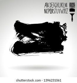 Black brush stroke and handwritten alphabet. Grunge vector abstract hand - painted element. Underline and border design.