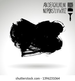Black brush stroke and handwritten alphabet. Grunge vector abstract hand - painted element. Underline and border design.