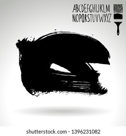 Black brush stroke and handwritten alphabet. Grunge vector abstract hand - painted element. Underline and border design.
