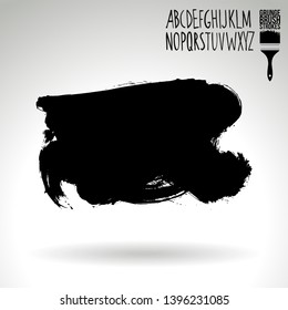 Black brush stroke and handwritten alphabet. Grunge vector abstract hand - painted element. Underline and border design.