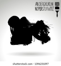 Black brush stroke and handwritten alphabet. Grunge vector abstract hand - painted element. Underline and border design.