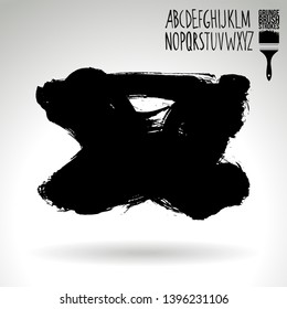 Black brush stroke and handwritten alphabet. Grunge vector abstract hand - painted element. Underline and border design.