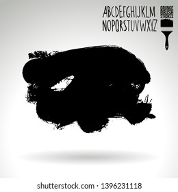 Black brush stroke and handwritten alphabet. Grunge vector abstract hand - painted element. Underline and border design.
