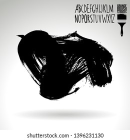 Black brush stroke and handwritten alphabet. Grunge vector abstract hand - painted element. Underline and border design.
